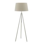 Ska 1 Light E27 Polished Chrome Adjustable Tripod Floor Lamp With Foot Switch C/W Cezanne Taupe Faux Silk Tapered 45cm Drum Shade