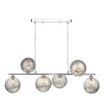 Spiral 6 Light G9 Polished Chrome Adjustable Linear Bar Pendant C/W Smoked Dimpled Glass Shades