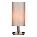 Tico 1 Light E14 Satin Chrome 3 Stage Touch Table Lamp C/W Grey Cotton Shade