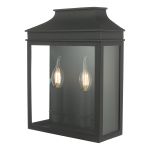 Vapour 2 Light E14 Black Outdoor/Bathroom IP44 Wall Light With Glass Panels