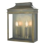 Vapour 2 Light E14 Light Weathered Brass Outdoor/Bathroom IP44 Wall Light With Glass Panels