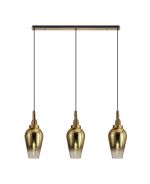 Vista Linear 3 Light Pendant E27 With 23cm Pear Glass, Brass Gold/Clear Brass Gold/Matt Black