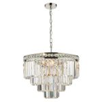 Vyana 4 Light E14 Polished Nickel Adjustable Pendant With Faceted Crystal Squares & 4 Layers Of Prism Crystals