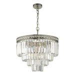 Vyana 4 Light E14 Brushed Nickel Adjustable Pendant With Faceted Crystal Squares & 4 Layers Of Prism Crystals