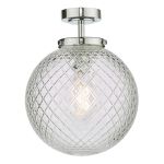 Wayne 1 Light E27 Polished Chrome IP44 Surface Mounted Ceiling Light With Textured Glass Shade