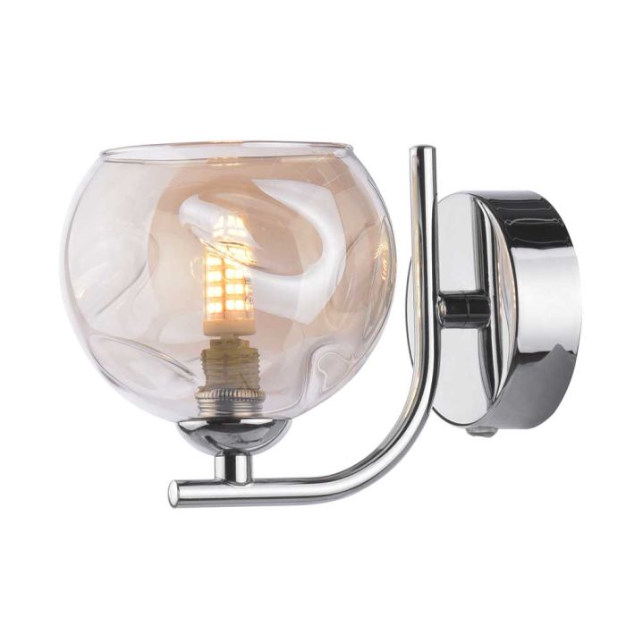 Cradle 1 Light G9 Polished Chrome Wall Light With Pull Switch C W Champagne Organic Glass Shade