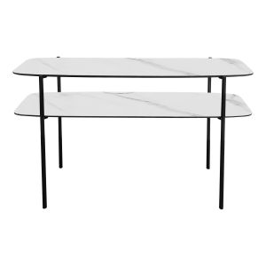 Agnesa 2 Tier Console Table Light Marble Effect and Matt Black