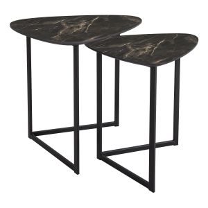 Agnesa 2 Tier Console Table Light Marble Effect and Matt Black