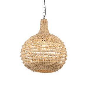 Knurl 1 Light E27 Adjustable Water Hyacinth Pendant With Handmade Woven Natural Shade