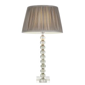 Adelie 1 Light E14 Table Lamp Nickel With Grey Green Crystal Glass With Inline Switch C/W Freya 12" Charcoal Gathered Silk Fabric Shade