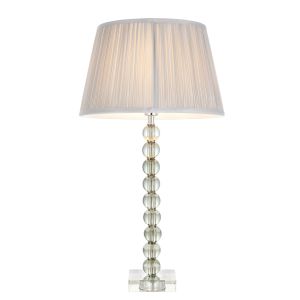 Adelie 1 Light E14 Table Lamp Nickel With Grey Green Crystal Glass With Inline Switch C/W Freya 12" Silver Gathered Silk Fabric Shade