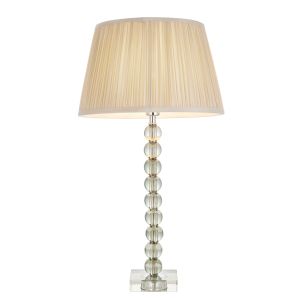 Adelie 1 Light E14 Table Lamp Nickel With Grey Green Crystal Glass With Inline Switch C/W Freya 12" Oyster Gathered Silk Fabric Shade