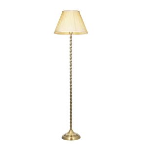 Suki 1 Light E27 Antique Brass Floor Lamp With Twisted Stem With In-Line Foot Switch C/W Chatsworth 16" Ivory Silk Tapered Single Pinch Fabric Shade