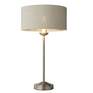 Highclere 1 Light E14 Brushed Chrome Table Lamp C/W Natural 100% Linen Fabric Shade With Brushed Metallic Inner