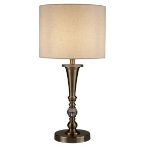 Oscar 1 Light Table Lamp, Antique Brass, Linen Shade