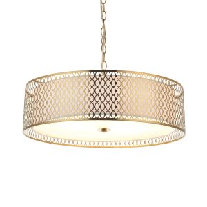 Cordero 3 Light E27 Adjustable Pendant Gold Plated Effect Geometric Fretwork Finish