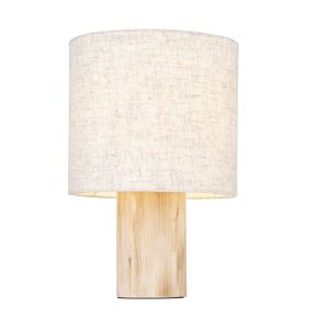 Durban 1 Light E27 Natural Wooden Table Lamp With Inline Switch C/W Natural Linen Cyclinder Shade