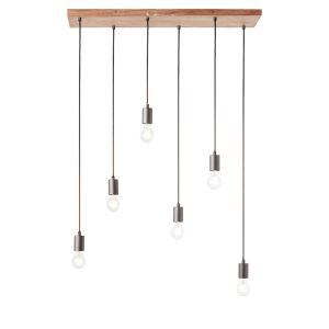 Stellan 6 Light E27 Oak Stained Plywood Adjustable Linear Pendant Light With Anthracite Pendant Detail