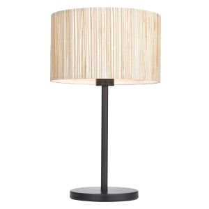 Longshore 1 Light E27 Matt Black Table Lamp With Natural Seagrass Drum Shade With Inline Switch