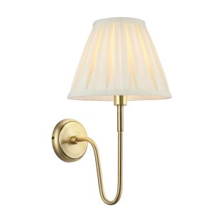 Rouen 1 Light E14 Antique Brass Wall Light With Carla 10 Inch Tapered Box Pleated Ccrain Cotton Shade