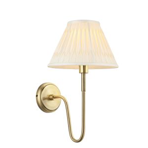 Rouen 1 Light E14 Antique Brass Wall Light With Chatsworth 10 Inch Double Pleat Ivory Silk Tapered Shade
