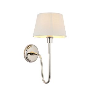 Rouen 1 Light E14 Polished Nickel Wall Light With Carla 10 Inch Tapered Box Pleated Cream Cotton Shade