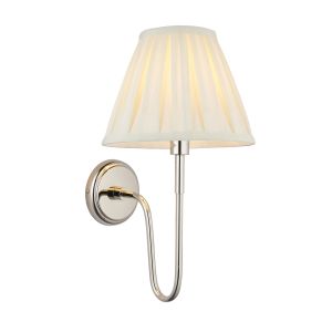 Rouen 1 Light E14 Polished Nickel Wall Light With Chatsworth 10 Inch Double Pleat Ivory Silk Tapered Shade