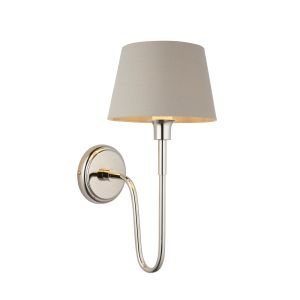 Rouen 1 Light E14 Polished Nickel Wall Light With Cici 8 Inch Grey Tapered Shade