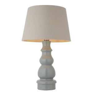 Provence 1 Light E27 Pale Grey Ceramic Table Lamp With Inline Switch C/W Cici 16" Grey Tapered Drum Shade