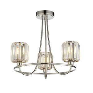 Berenice 3 Light E14 Polished Nickel Semi Flush Ceiling Light With Decorative Clear Cut Faceted Glass Shades
