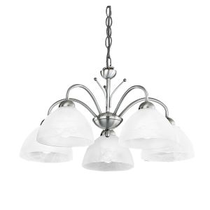 Milanese - 5 Light Ceiling, Satin Silver, Alabaster Glass