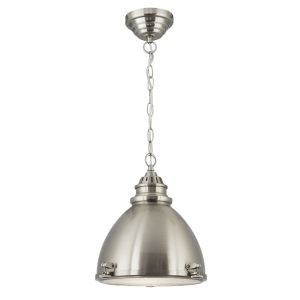 Metal Pendant - Dome Cage Pendant - 1 Light Satin Nickel Dome With Frosted Glass Diffuser