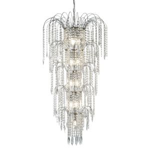 Waterfall - 13 Light Tier Chandelier, Chrome, Clear Crystal