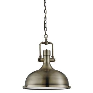 Industrial Pendant - 1 Light Pendant, Antique Brass, Frosted Glass
