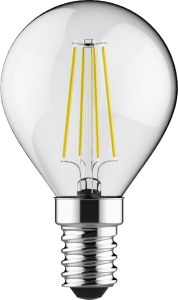 Value Classic LED Ball E14 Dimmable 4W 6000K Cool White, 470lm, Clear Finish, 3yrs Warranty