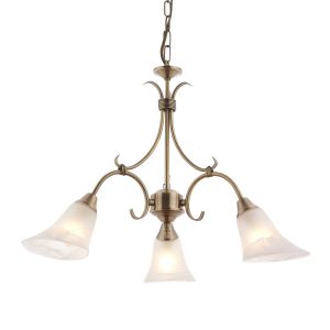 Hardwick 3 Light E14 Antique Brass Adjustable Ceiling Pendant C/W Frosted Glass Shades
