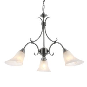 Hardwick 3 Light E14 Antique Silver Adjustable Ceiling Pendant C/W Frosted Glass Shades