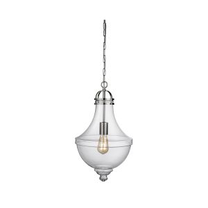 Cairo 1 Light Pendant, Clear Glass With Satin Silver