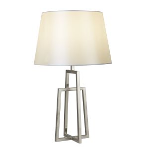 York Table Lamp - Crossed Frame, Satin Silver, White Tapered Shade