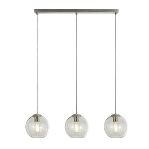 Pendant 3 Light Bar, Satin Silver With Clear Glass