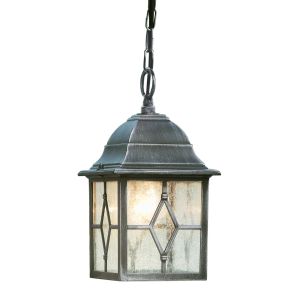 Genoa - 1 Light Outdoor Pendant, Black Silver, Leaded Glass