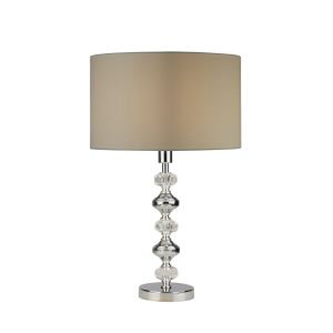 Larissa 1 Light Table Lamp, Chrome And Acrylic With Grey Shade