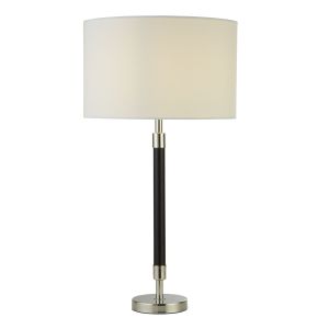Arno 1 Light Table Lamp, Dark Wood And Chrome With White Shade