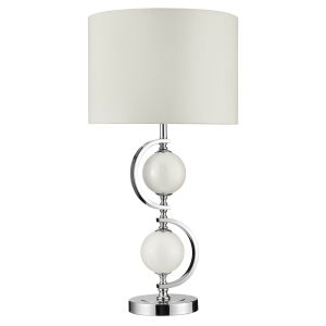 Table Lamp - Chrome, White Glass Balls & Drum Shade