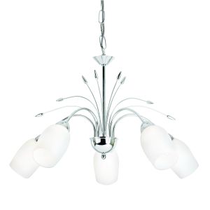 Meadow 5 Light E14 Polished Chrome Adjustable Ceiling Pendant C/W White Glass Shades