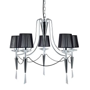 Duchess - 5 Light Ceiling, Chrome/Black Chrome, Black String Shades