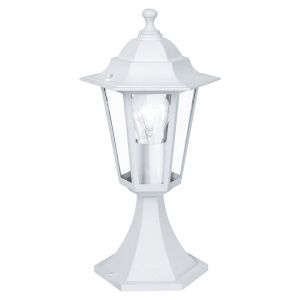 Laterna 5, 1 Light E27 Outdoor PIR Pedestal Cast White Aluminium With Clear Glass