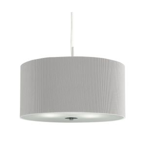 Drum Pleat Pendant - 3 Light Pleated Shade Pendant, Silver With Frosted Glass Diffuser Diameter 40cm