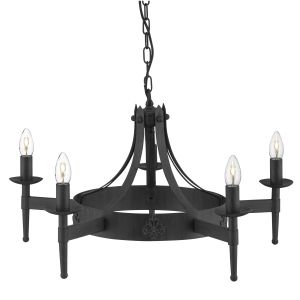 Cartwheel - 5 Light Ceiling, Wrought Iron Black