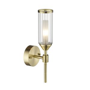 Duomo 1 Light G9 Satin Brass Wall Light With Ribbed & Frosted Glass Shades